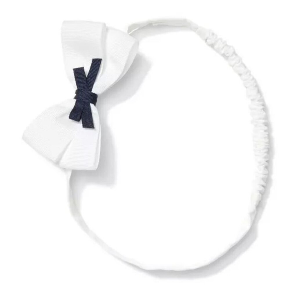 NWT Janie And Jack Double Bow Headband Newborn OSFM White Cotton Poplin